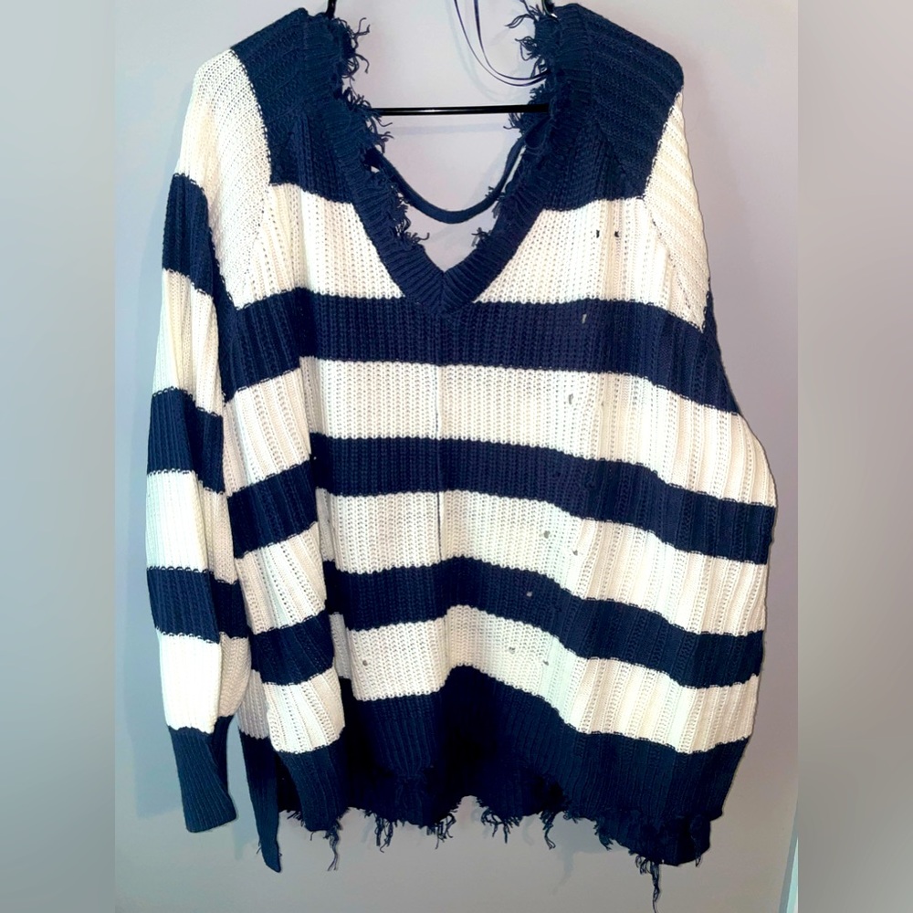 Striped Distressed Sweater